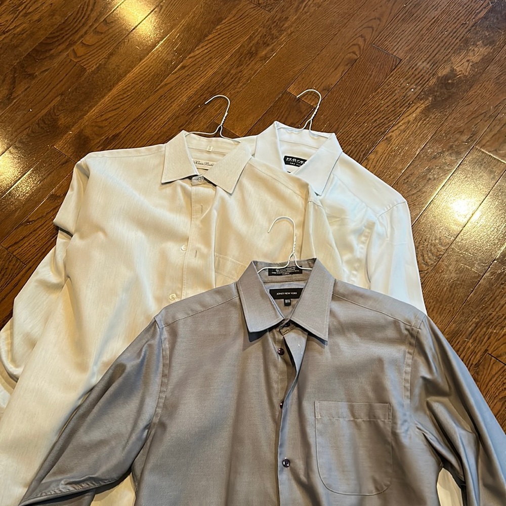 Men’s Dress Shirts (3). Size 15.5-16.5.  Pressed and in Laundry Bags